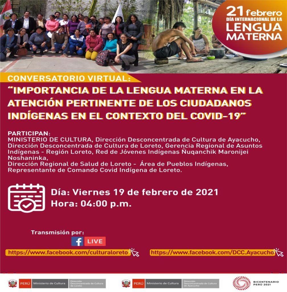 poster para conversatorio virtual “importancia de la lengua materna en la atención pertinente de los ciudadanos indígenas en el contexto del covid-19